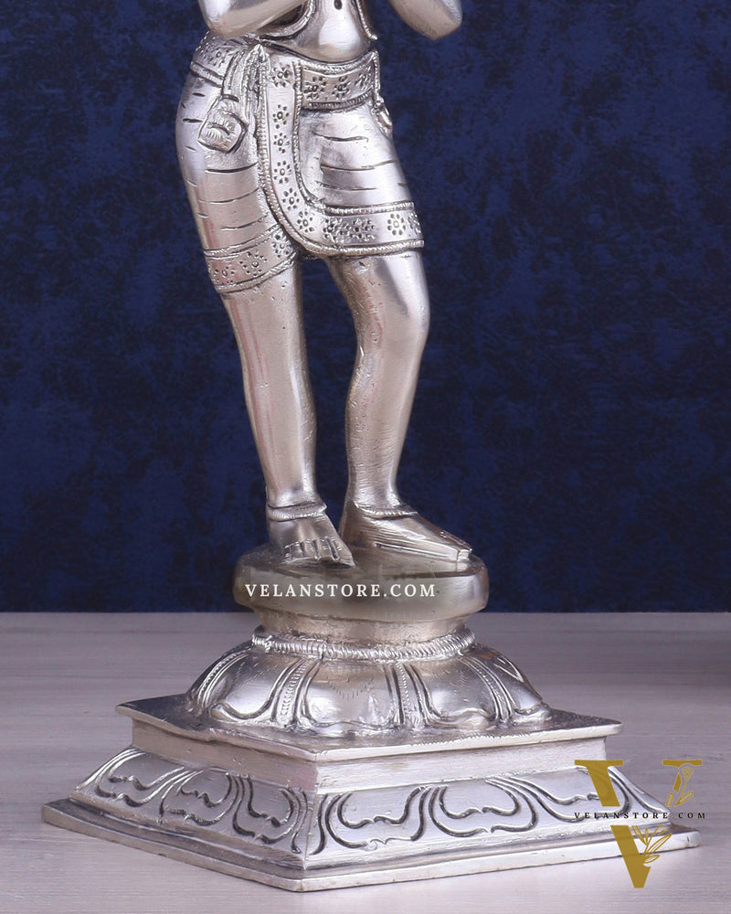 Brass Hanuman in Namaskaram anjali Mudra Statue 12 inch silver plated