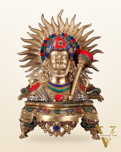 Brass Hanuman ji face statue  14" with stonework