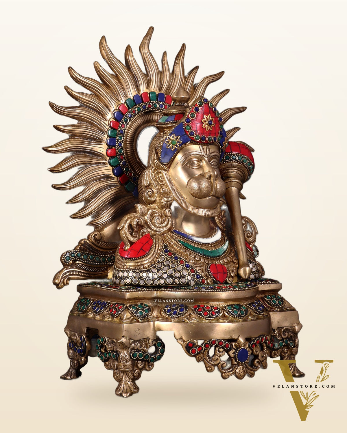 Brass Hanuman ji face statue  14" with stonework