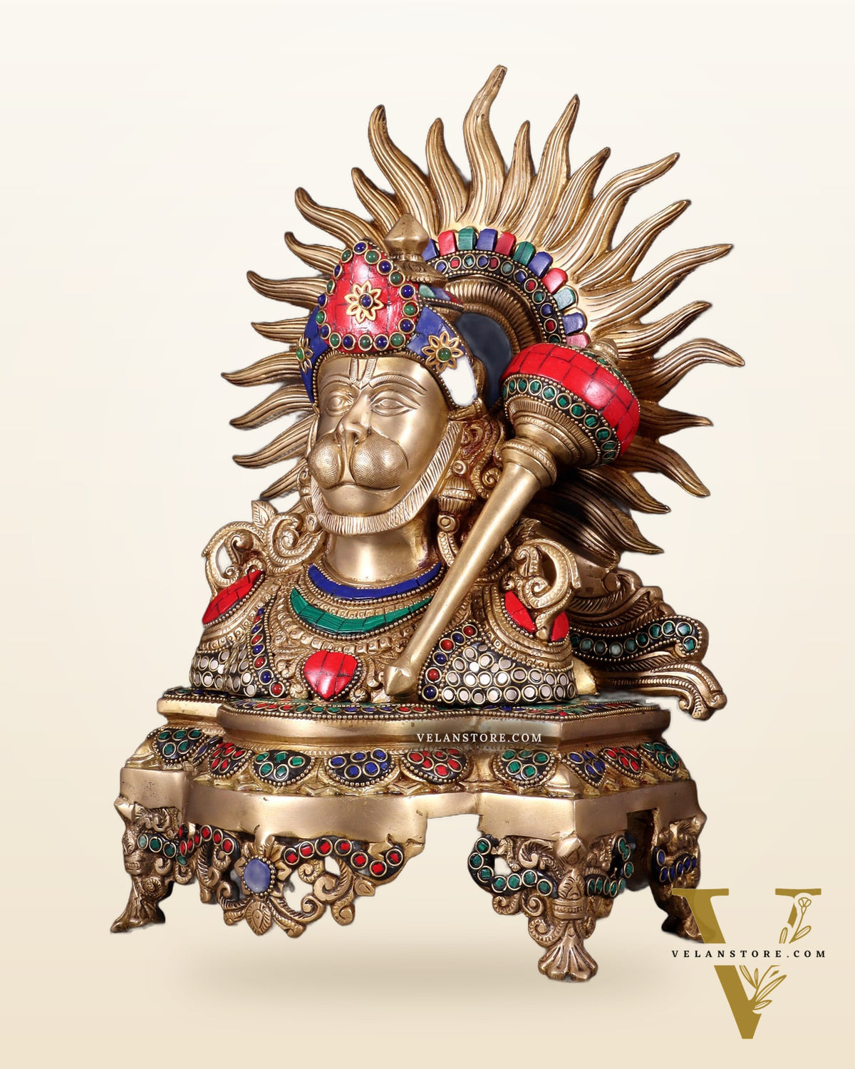 Brass Hanuman ji face statue  14" with stonework