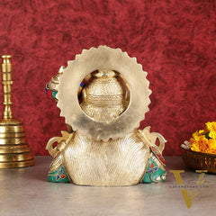 Brass Hanuman Ji face statue with Multicolour Stonework - 8"