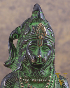 Brass Hanuman Ji in Meditation – Antique Black & Green Tone 5"