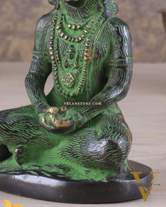 Brass Hanuman Ji in Meditation – Antique Black & Green Tone 5"