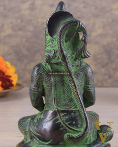 Brass Hanuman Ji in Meditation – Antique Black & Green Tone 5"