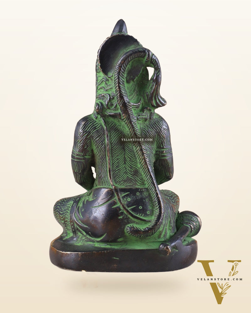 Brass Hanuman Ji in Meditation – Antique Black & Green Tone 5"