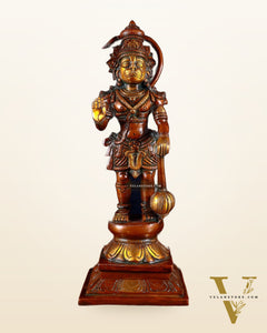 Brass Hanuman Ji Statue in Blessing Mudra 12" indian copper patina tone