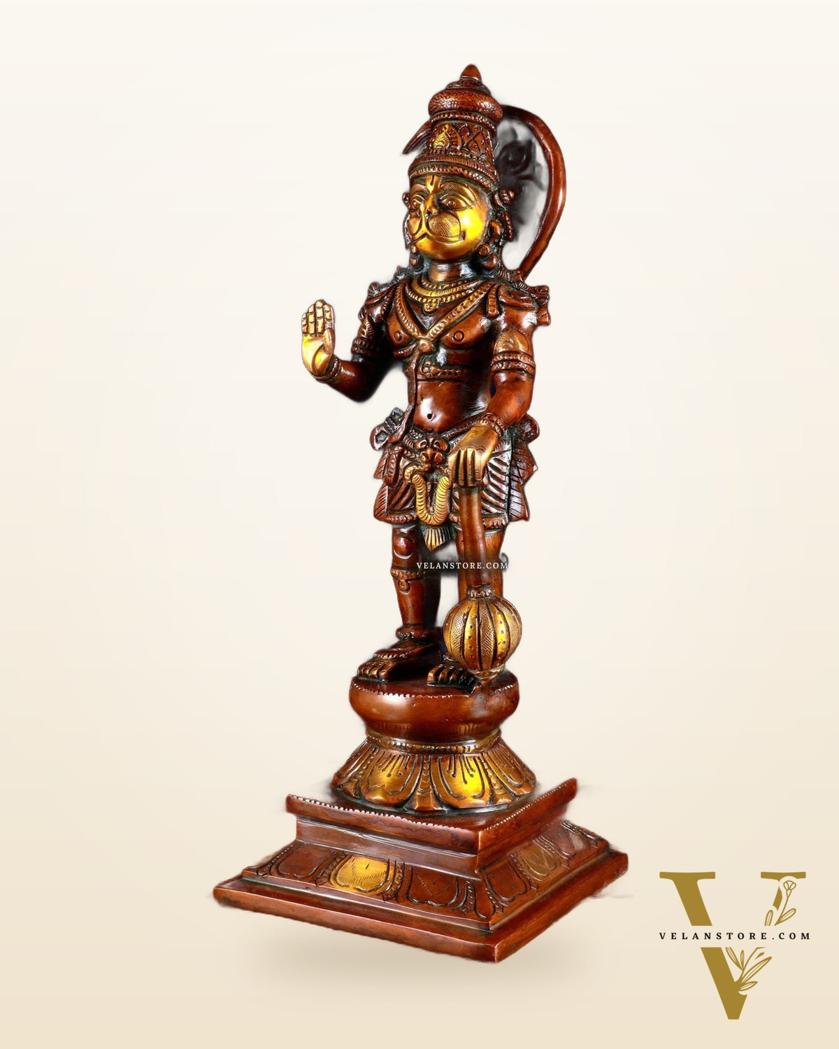 Brass Hanuman Ji Statue in Blessing Mudra 12" indian copper patina tone
