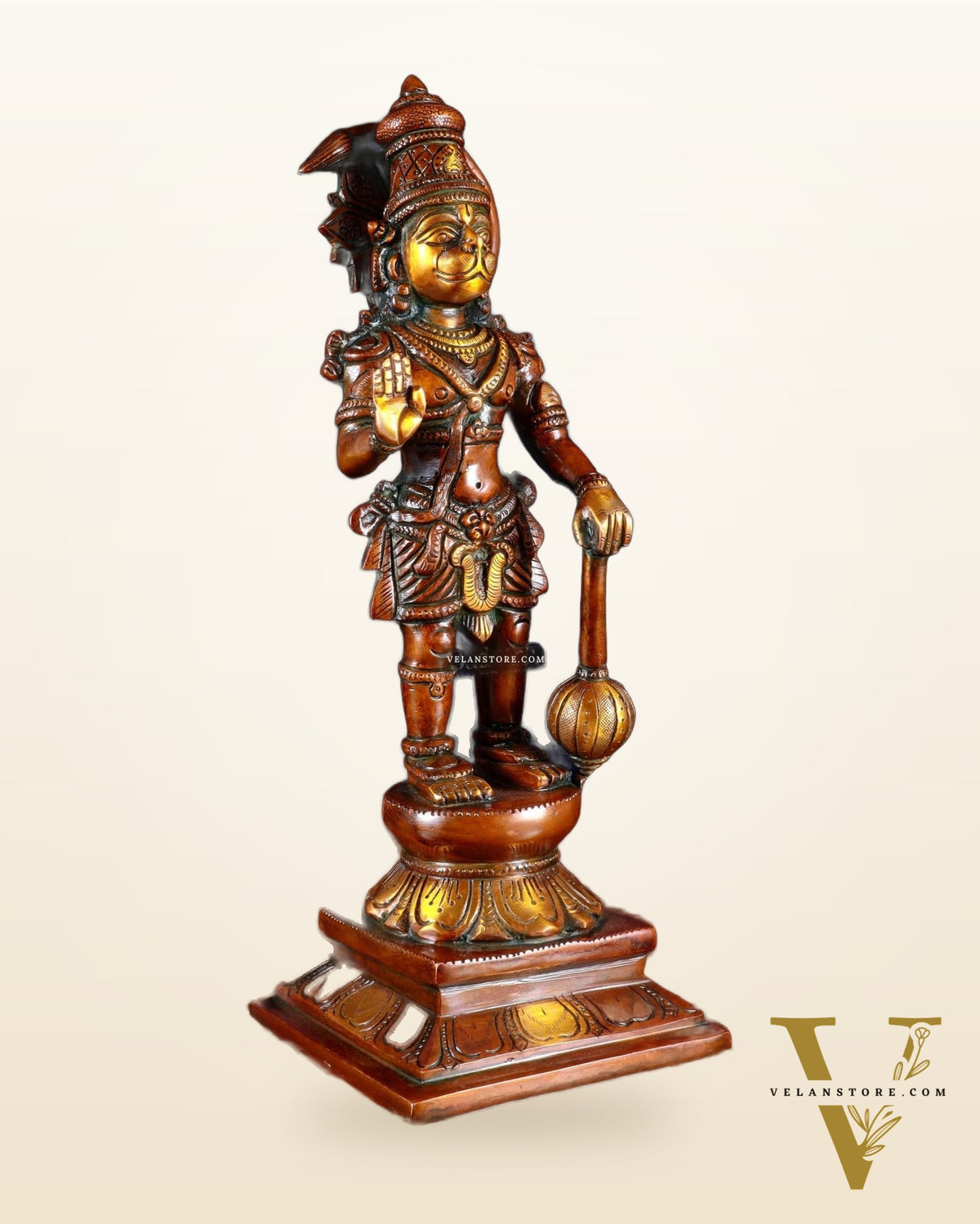 Brass Hanuman Ji Statue in Blessing Mudra 12" indian copper patina tone