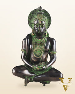 Brass Hanuman meditation idol | 11" black green