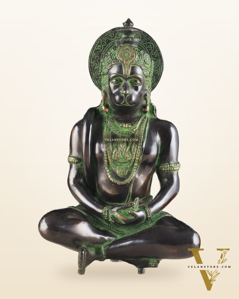 Brass Hanuman meditation idol | 11" black green