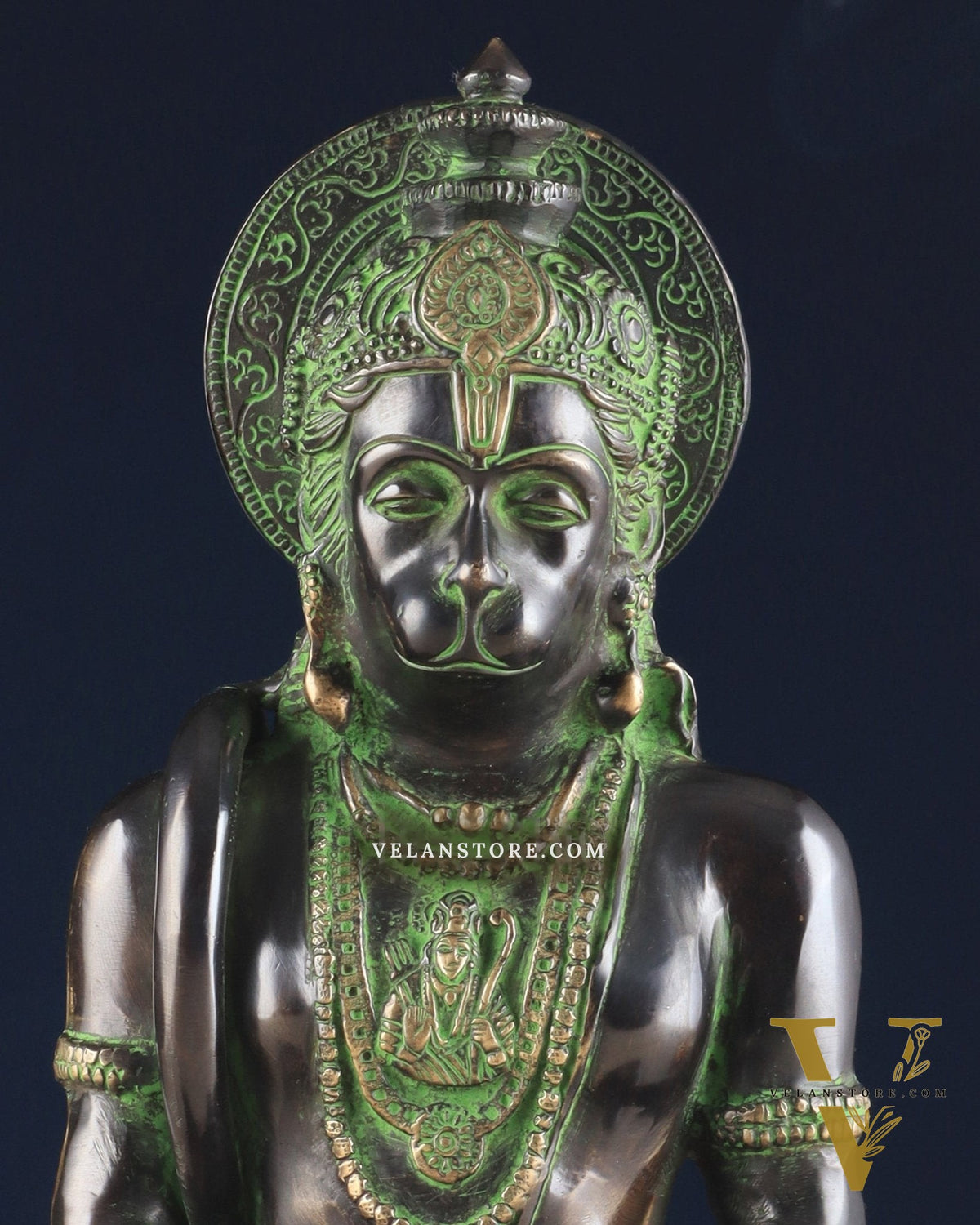 Brass Hanuman meditation idol | 11" black green