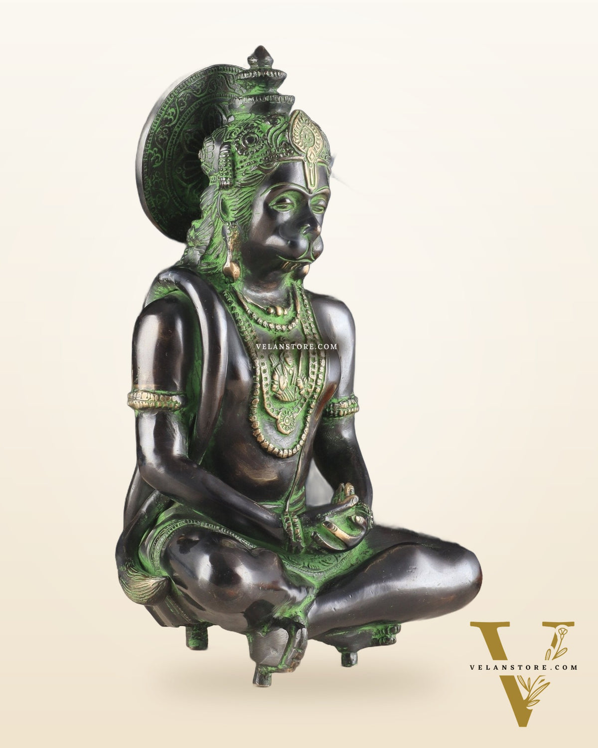 Brass Hanuman meditation idol | 11" black green