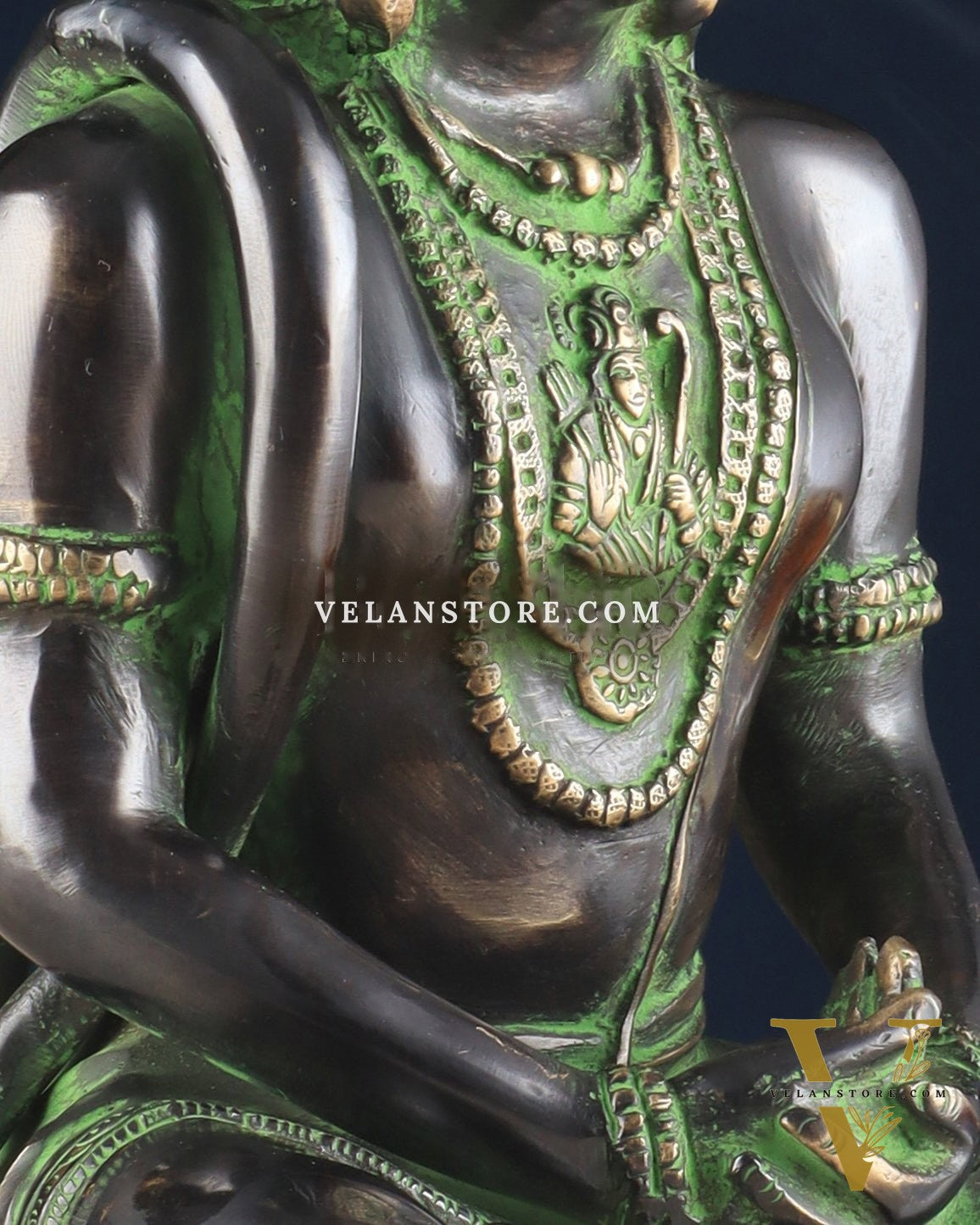 Brass Hanuman meditation idol | 11" black green