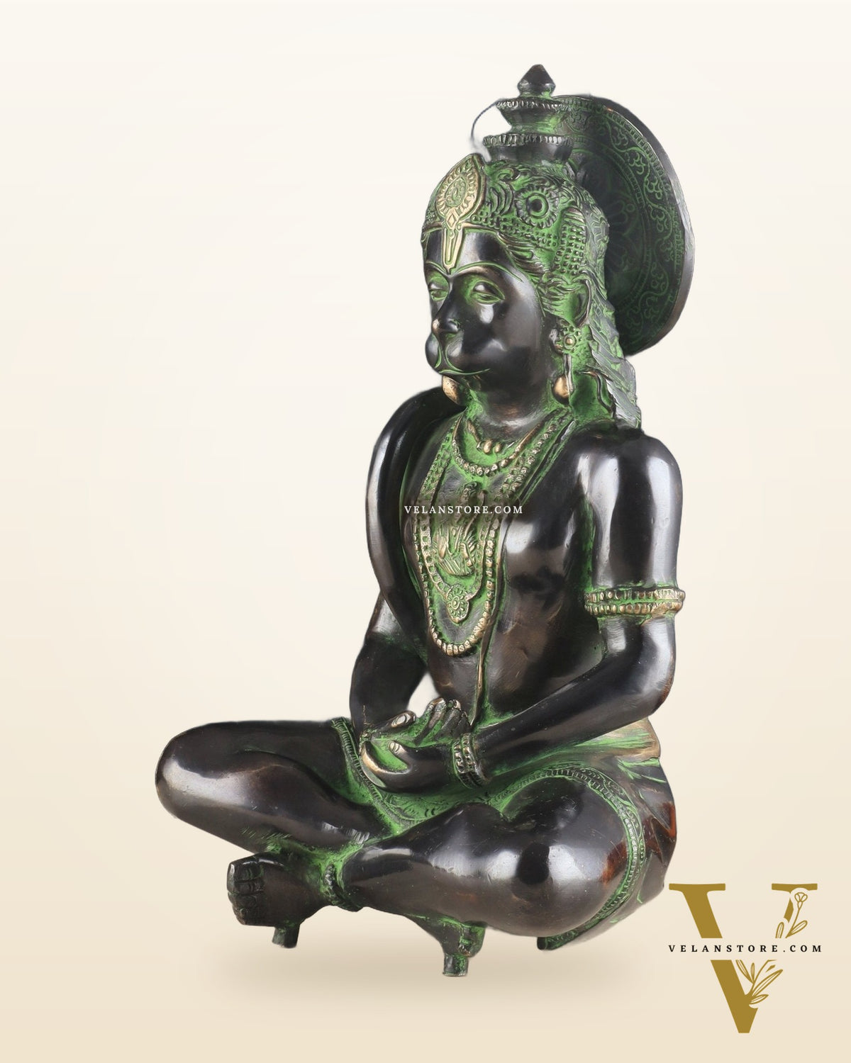 Brass Hanuman meditation idol | 11" black green