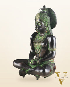 Brass Hanuman meditation idol | 11" black green