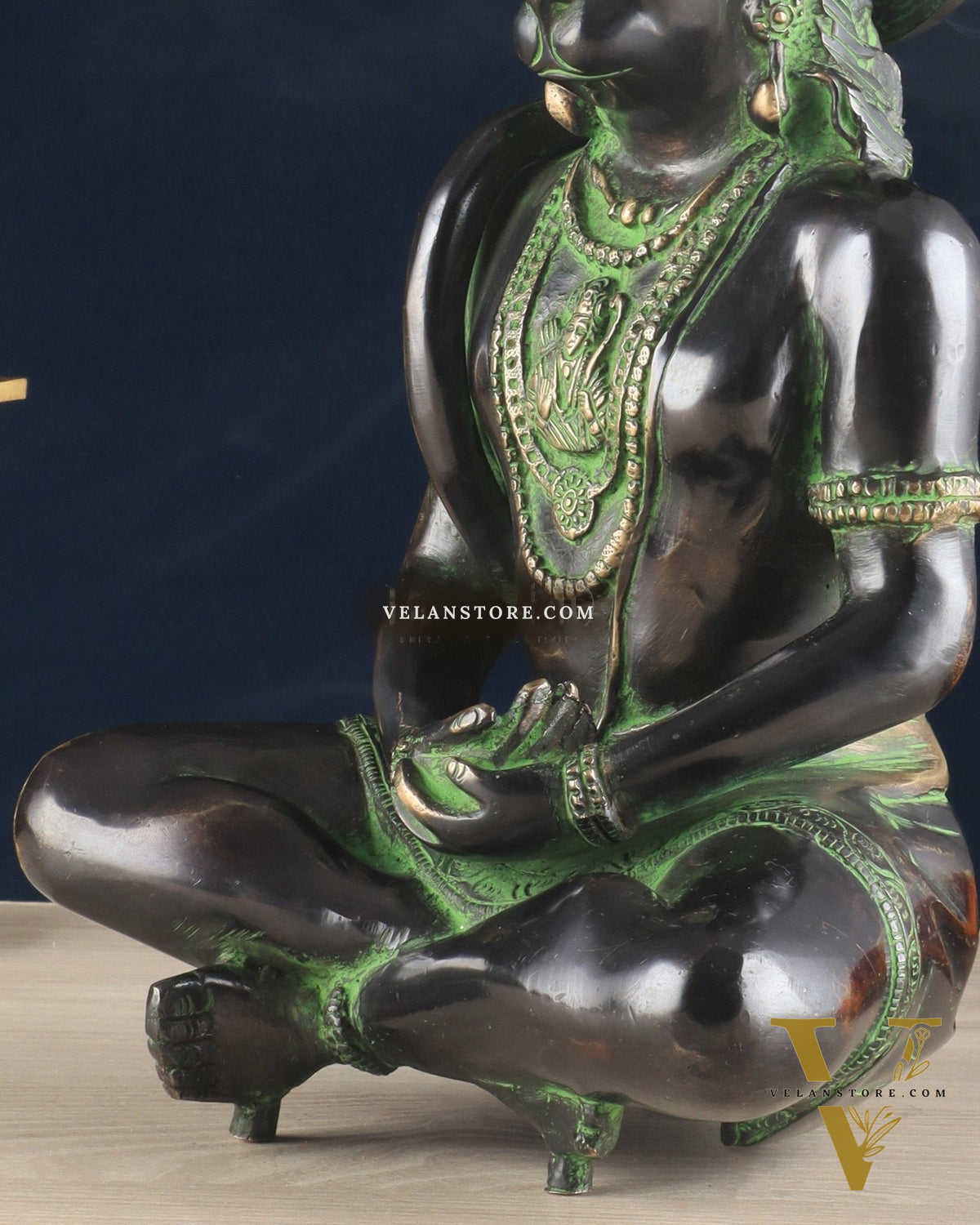 Brass Hanuman meditation idol | 11" black green
