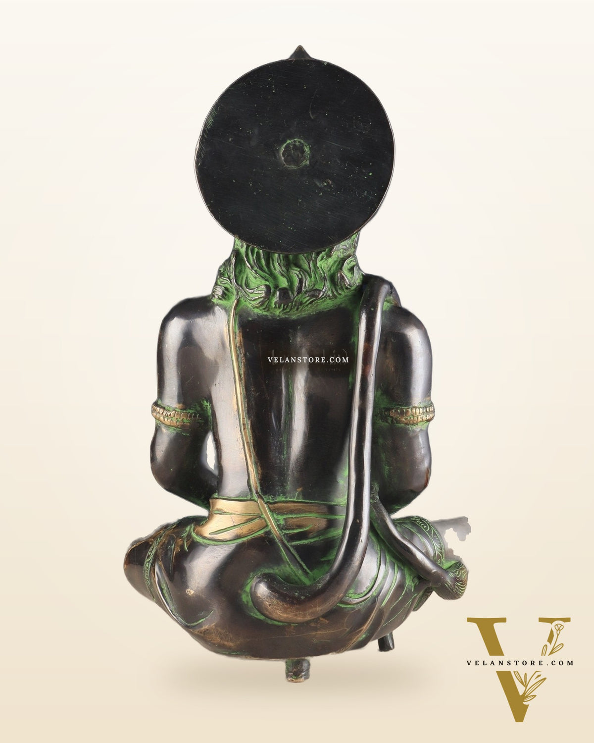 Brass Hanuman meditation idol | 11" black green