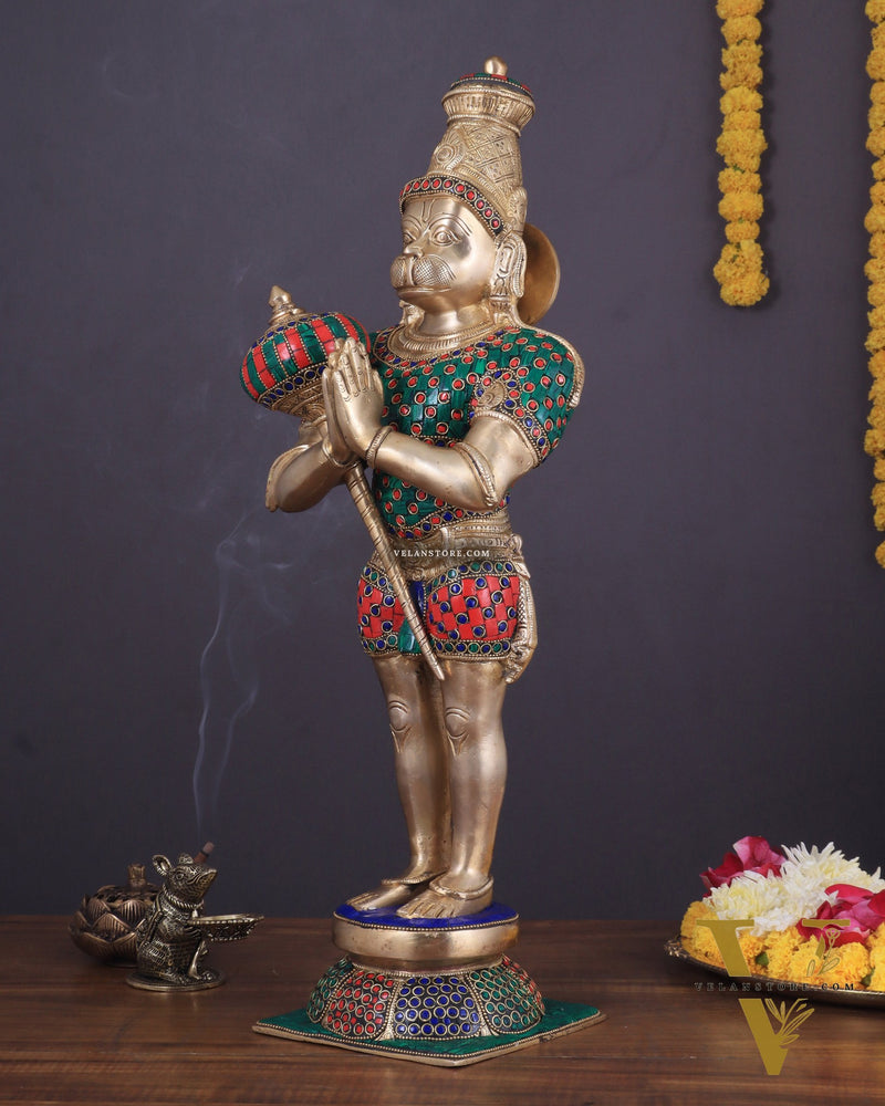 Brass Hanuman Statue in anjali Mudra - 21.5" Height