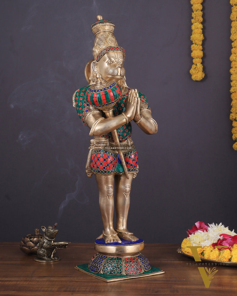 Brass Hanuman Statue in anjali Mudra - 21.5" Height
