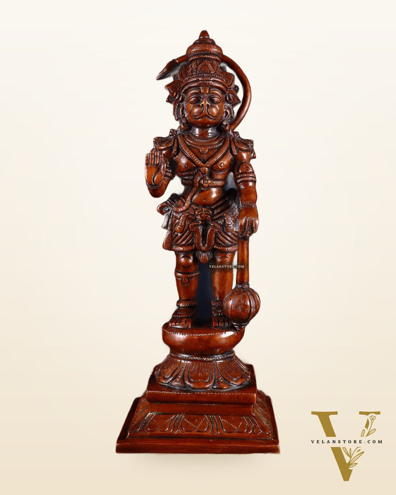 Brass Hanuman statue in Blessing Mudra 12" Vintage dark red tone