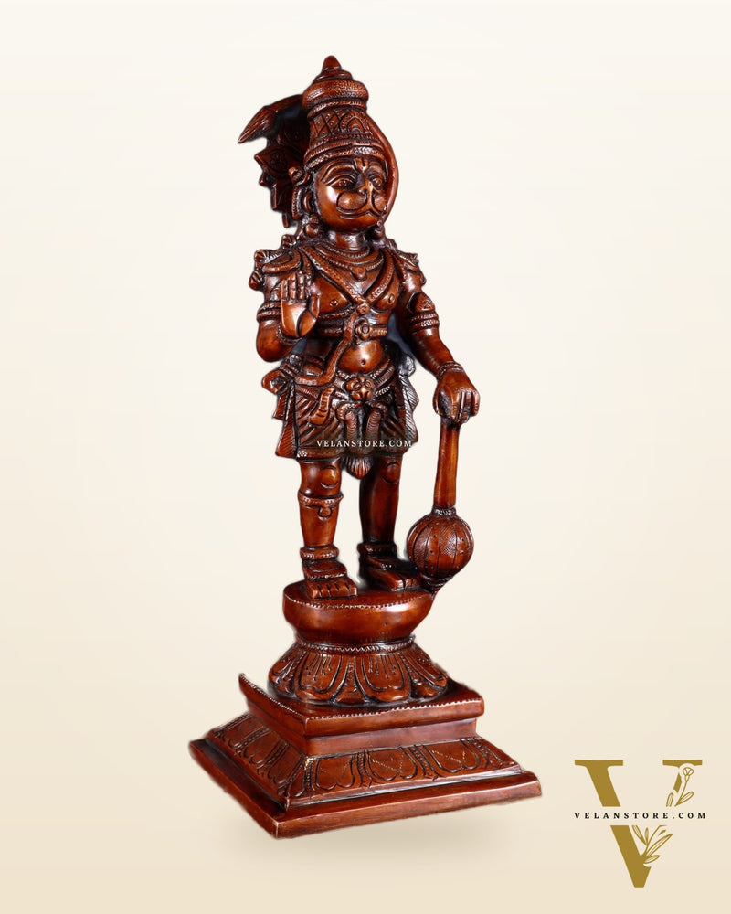 Brass Hanuman statue in Blessing Mudra 12" Vintage dark red tone