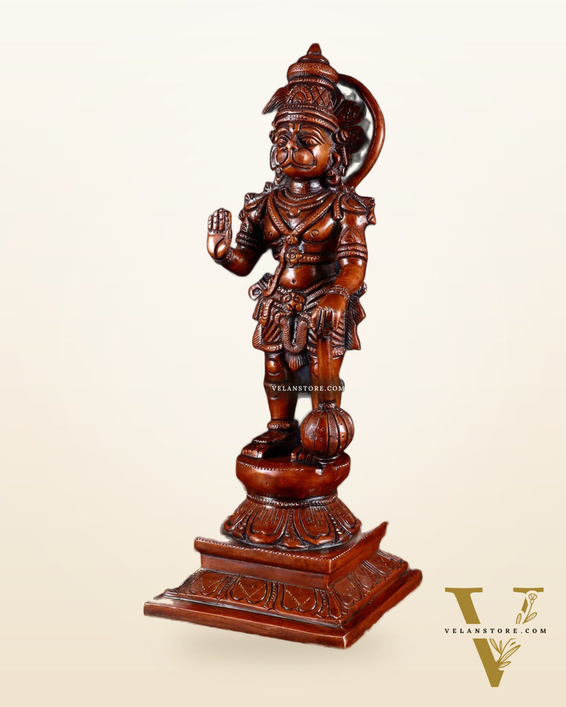 Brass Hanuman statue in Blessing Mudra 12" Vintage dark red tone