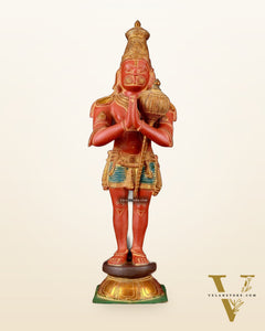 Brass Hanuman Statue in Namashkar Mudra | 21.5" Height | Red sand finish