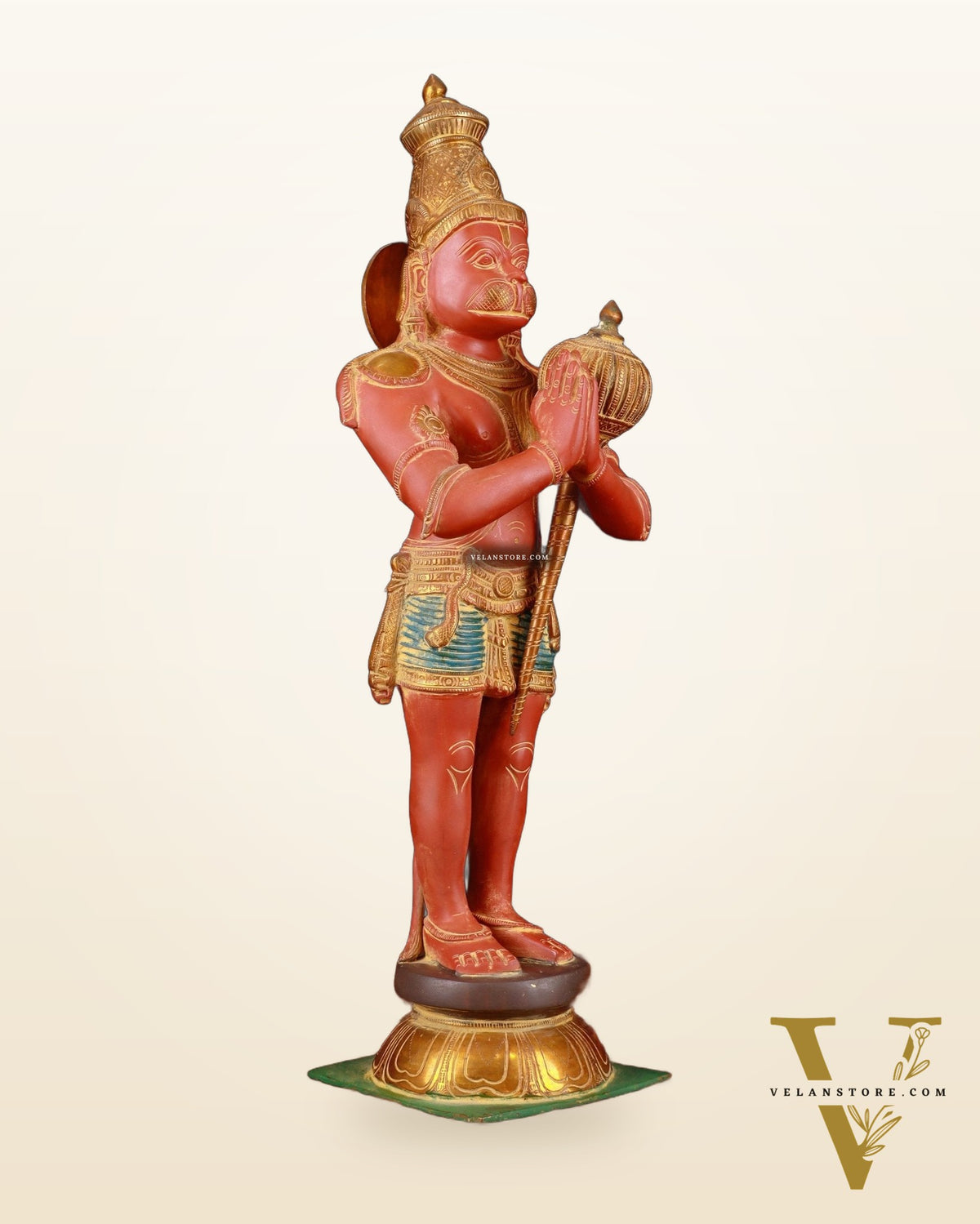 Brass Hanuman Statue in Namashkar Mudra | 21.5" Height | Red sand finish
