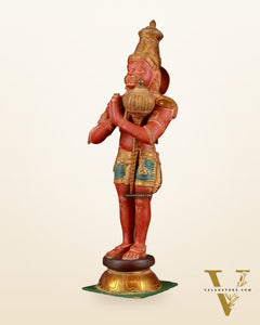 Brass Hanuman Statue in Namashkar Mudra | 21.5" Height | Red sand finish