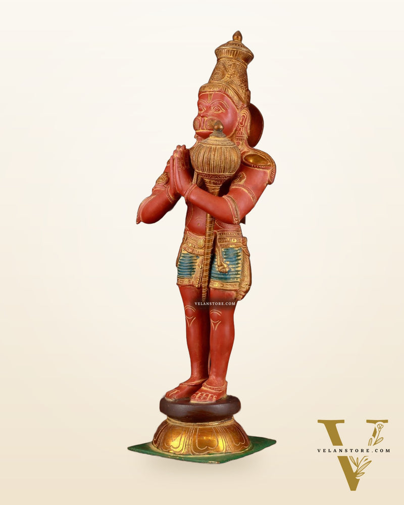 Brass Hanuman Statue in Namashkar Mudra | 21.5" Height | Red sand finish