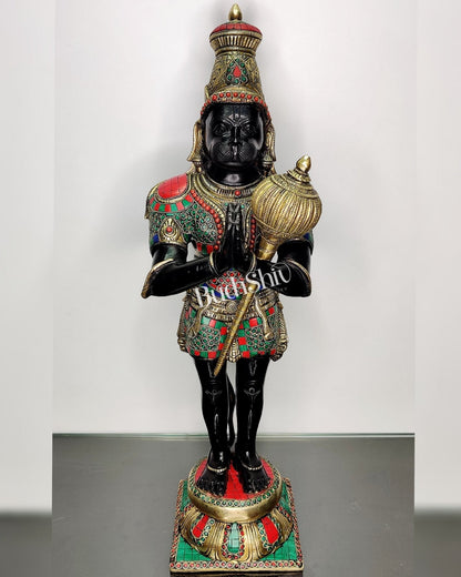 Brass Hanuman Statue in Namashkar Mudra - 21.5" Height
