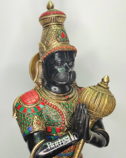 Brass Hanuman Statue in Namashkar Mudra - 21.5" Height