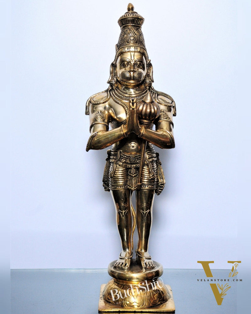 Brass Hanuman Statue in Namashkar Mudra | Finely Carved | 21.5" Tall