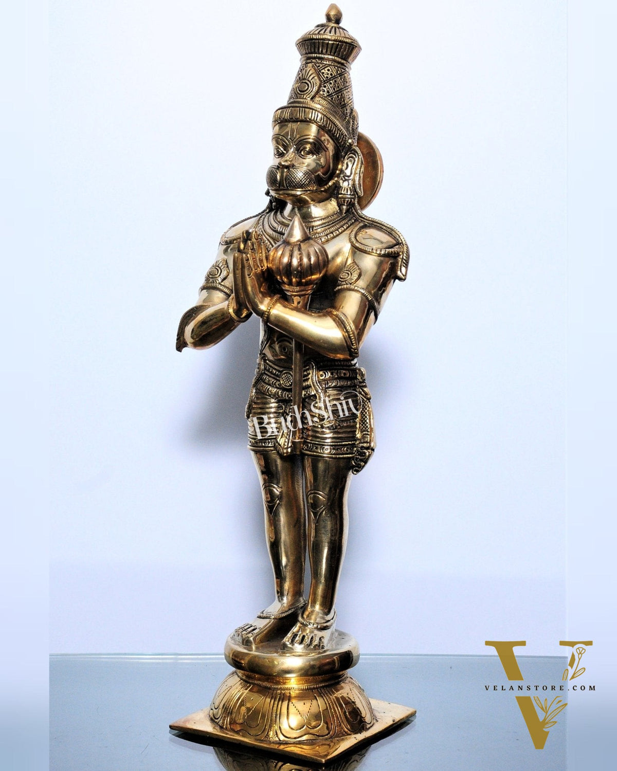 Brass Hanuman Statue in Namashkar Mudra | Finely Carved | 21.5" Tall