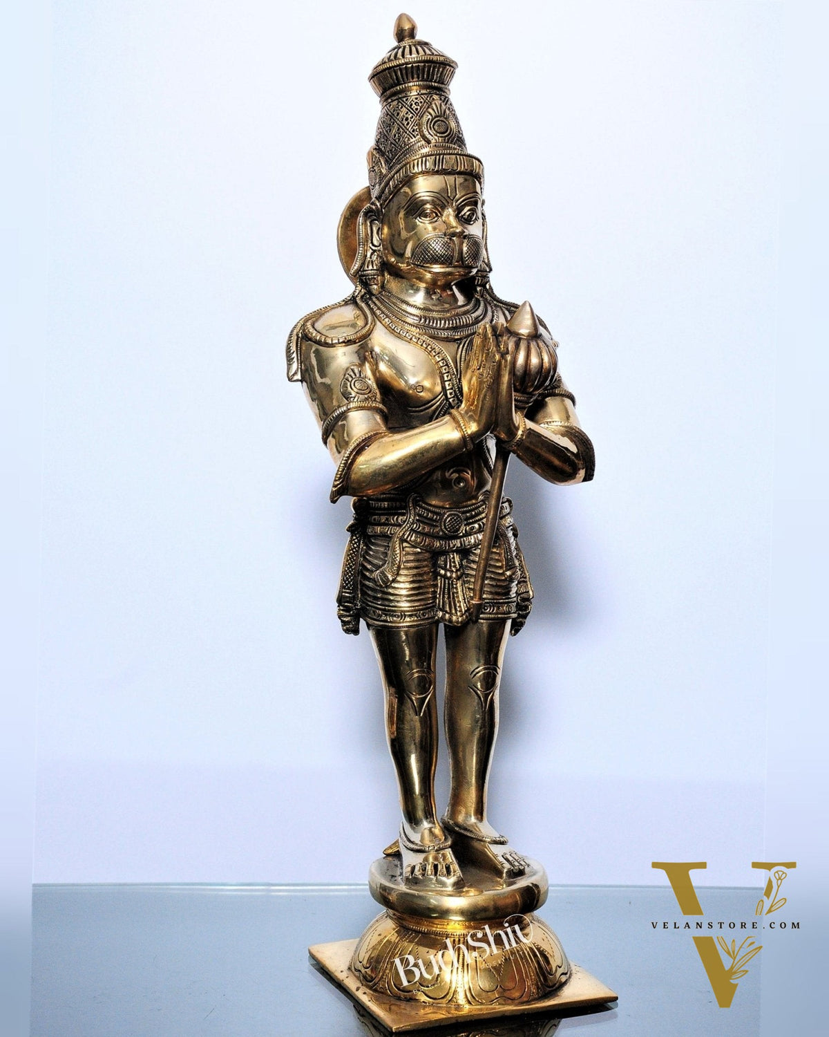 Brass Hanuman Statue in Namashkar Mudra | Finely Carved | 21.5" Tall