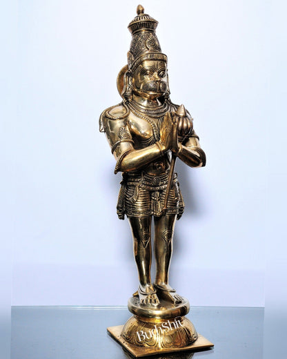 Brass Hanuman Statue in Namashkar Mudra | Finely Carved | 21.5" Tall