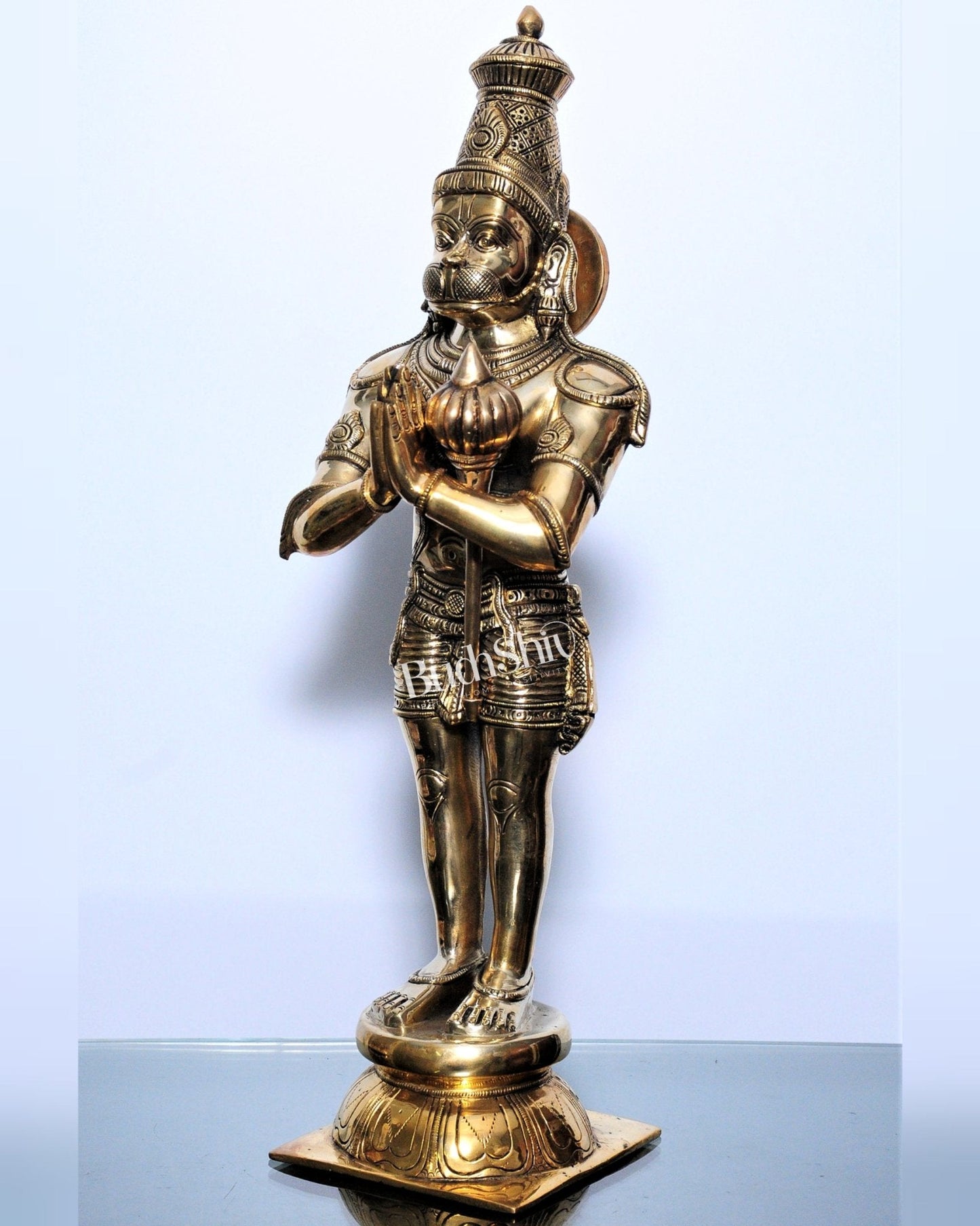 Brass Hanuman Statue in Namashkar Mudra | Finely Carved | 21.5" Tall