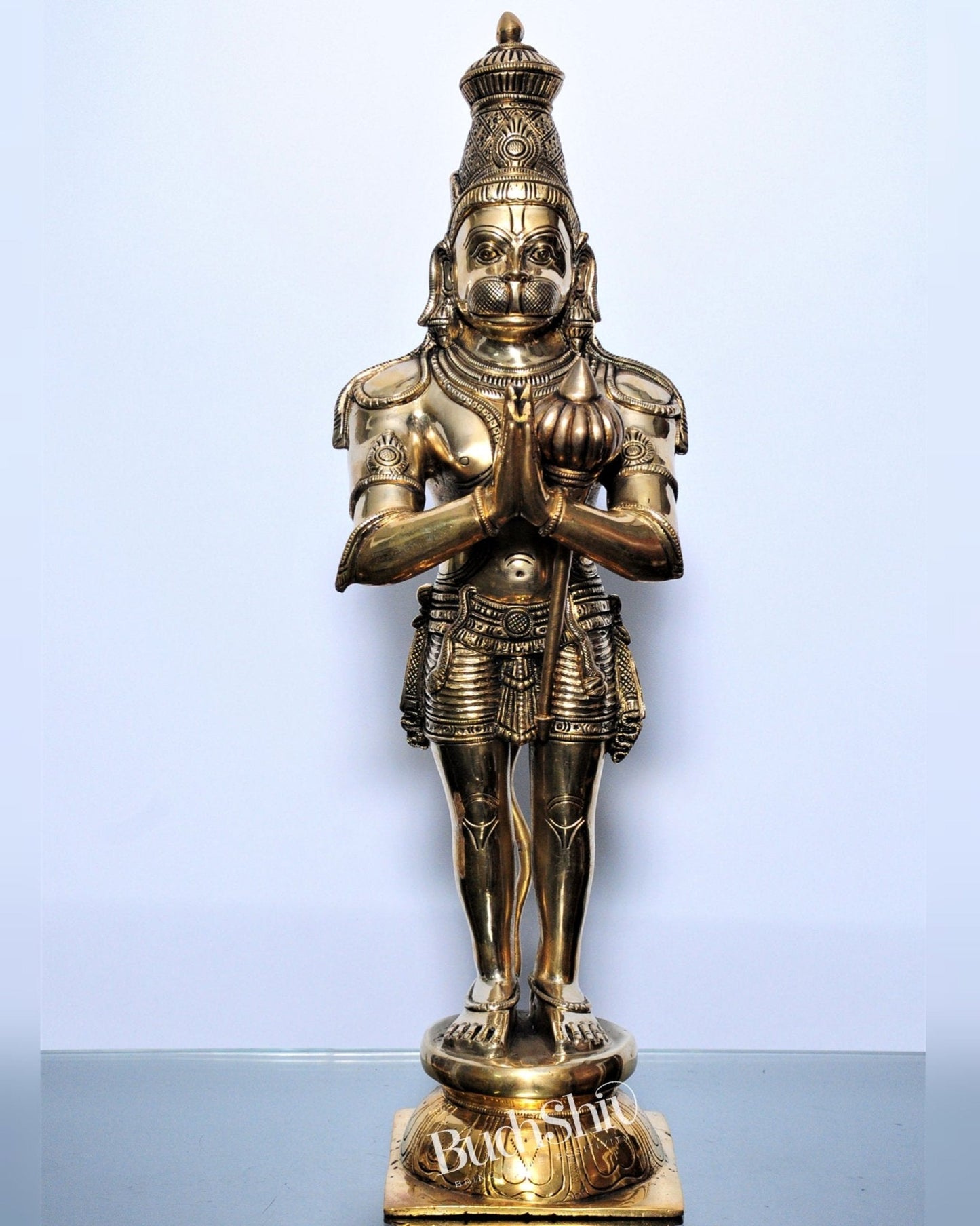 Brass Hanuman Statue in Namashkar Mudra | Finely Carved | 21.5" Tall
