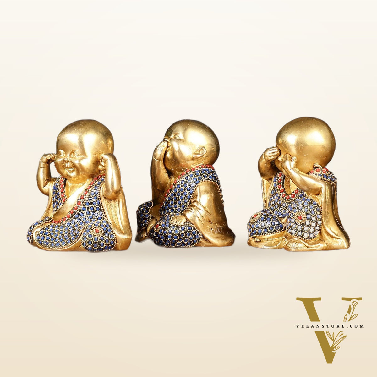 Brass Happy Baby monks set of 3 showpiece
