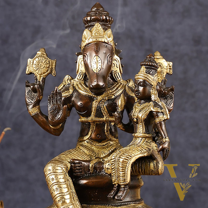 Brass Hayagriva Lakshmi idol 9" Antique duel tone
