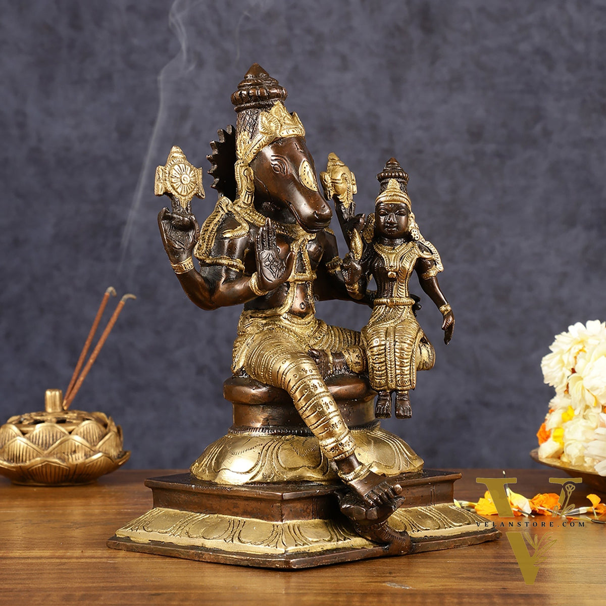 Brass Hayagriva Lakshmi idol 9" Antique duel tone
