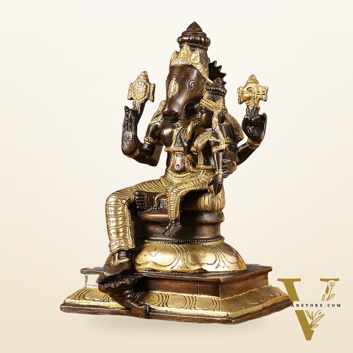 Brass Hayagriva Lakshmi idol 9" Antique duel tone