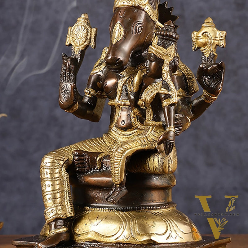 Brass Hayagriva Lakshmi idol 9" Antique duel tone