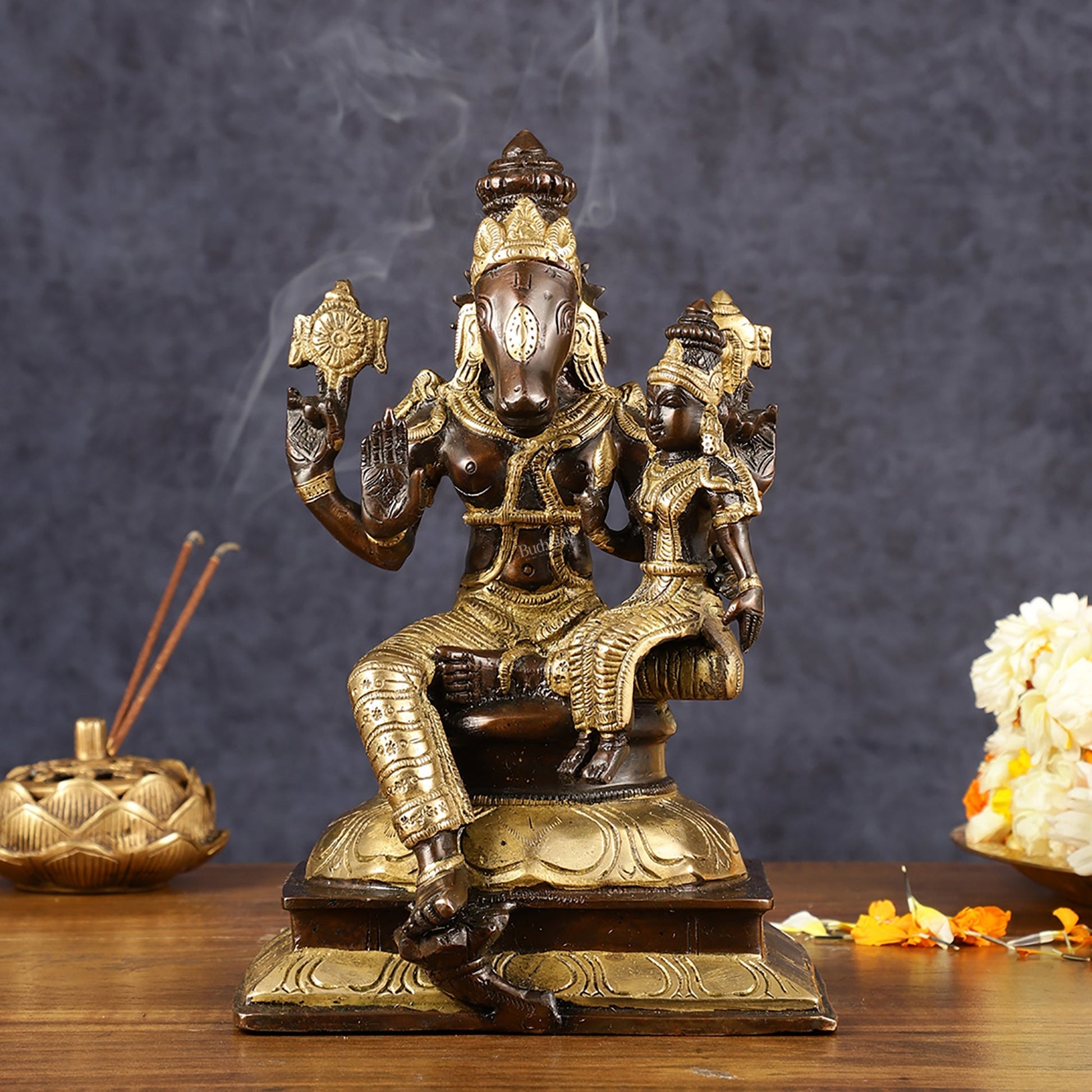 Brass Hayagriva Lakshmi idol 9" Antique duel tone