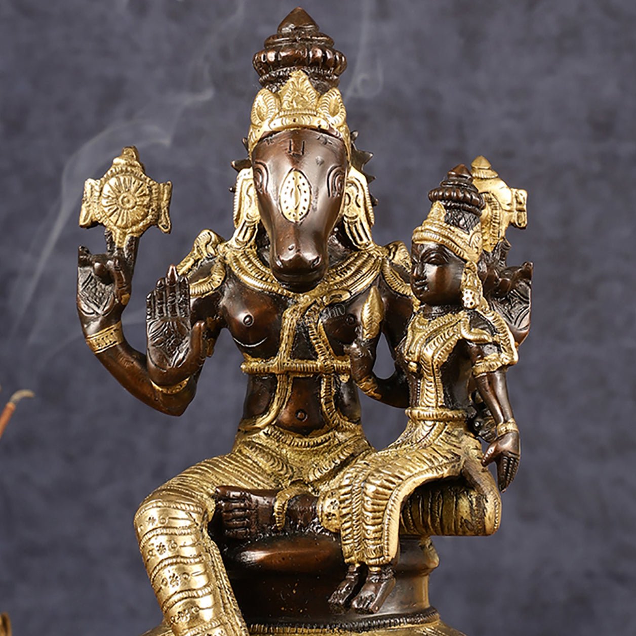 Brass Hayagriva Lakshmi idol 9" Antique duel tone
