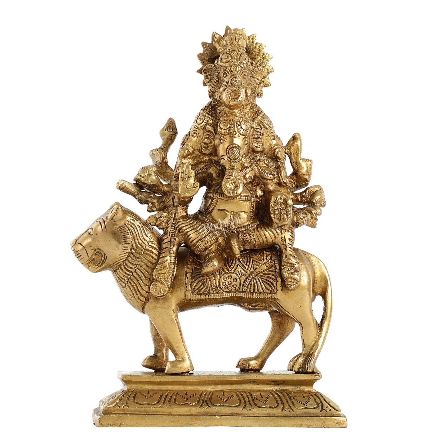 Brass panchmukhi Heramba Ganesha Statue Seated on Lion - 9 Inch