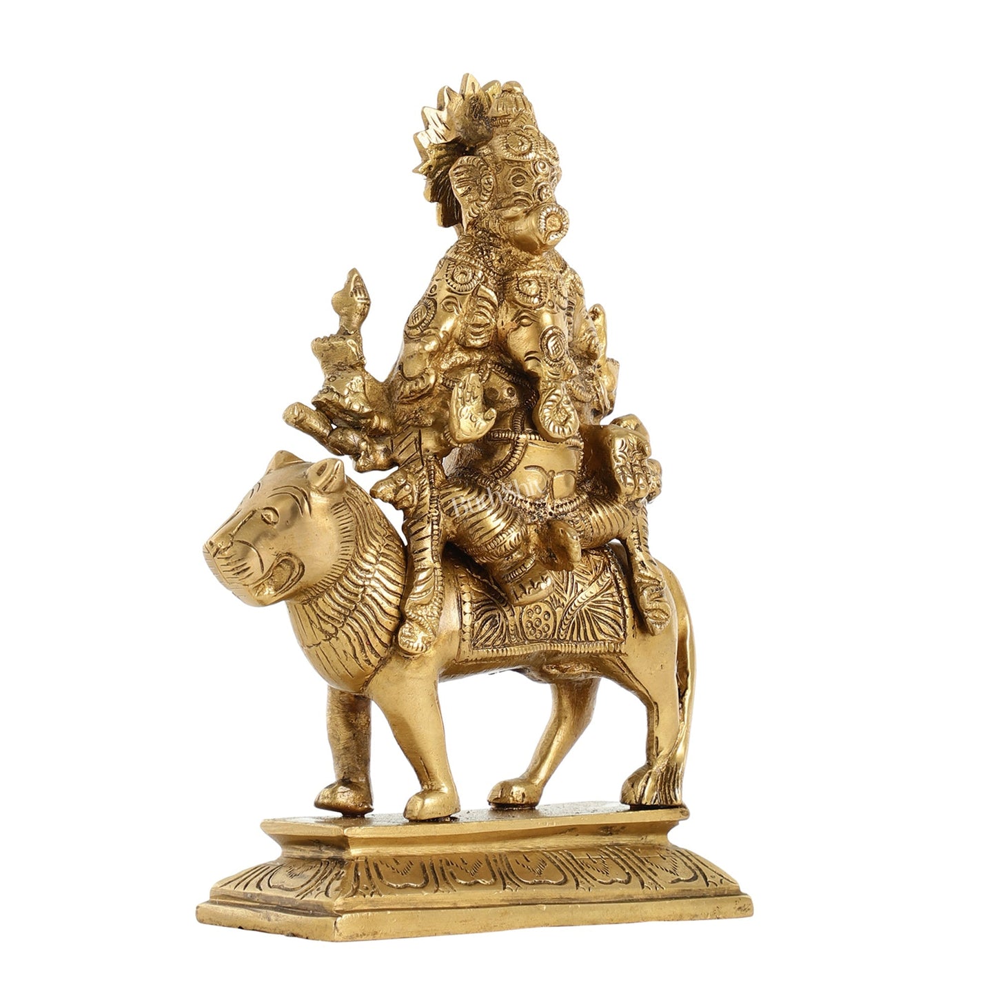 Brass panchmukhi Heramba Ganesha Statue Seated on Lion - 9 Inch