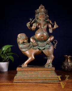 Brass Heramba Ganesha with five heads Statue - 22.5" Bronze Patina