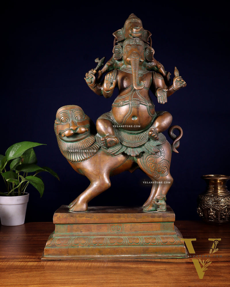 Brass Heramba Ganesha with five heads Statue - 22.5" Bronze Patina