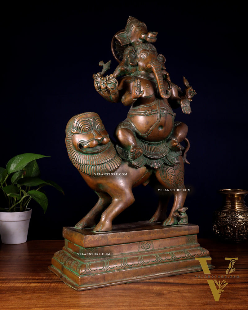 Brass Heramba Ganesha with five heads Statue - 22.5" Bronze Patina